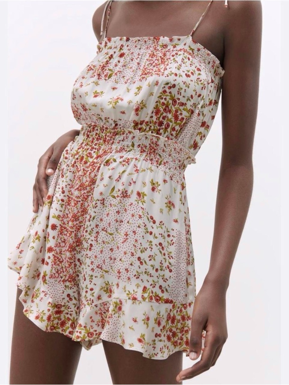 Black Tape Patchwork Floral Print Playsuit
Romper Girlhoodcore Gardencore Twee